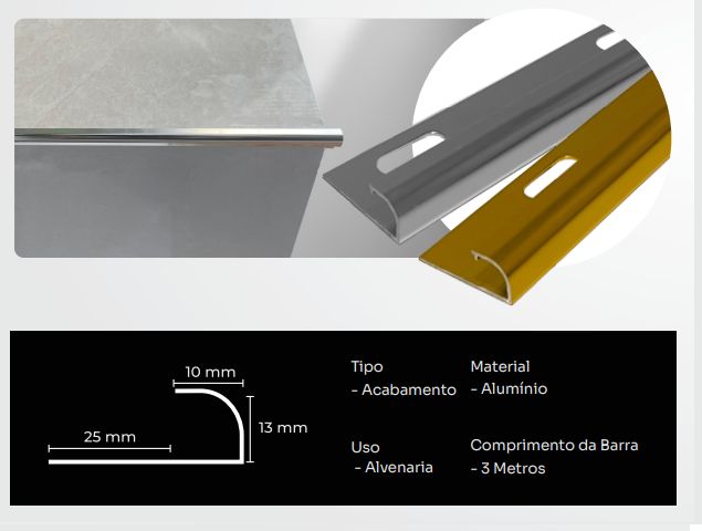 Perfil J C/ Base Aluminio Prata Brilho 3,...