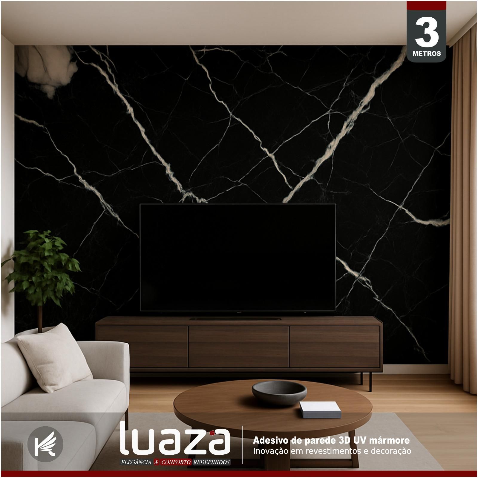 Painel 3D Auto Adesivo UV Marmore Preto 3...