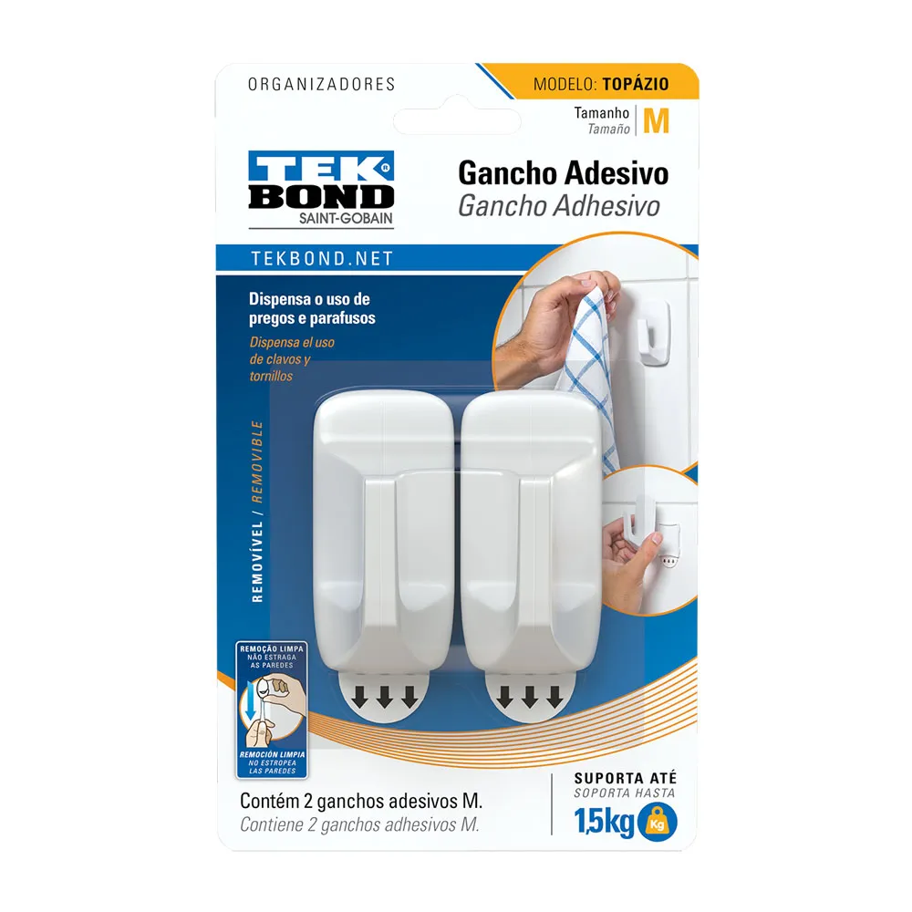 Gancho Topazio De Plastico Branco M Tekbond