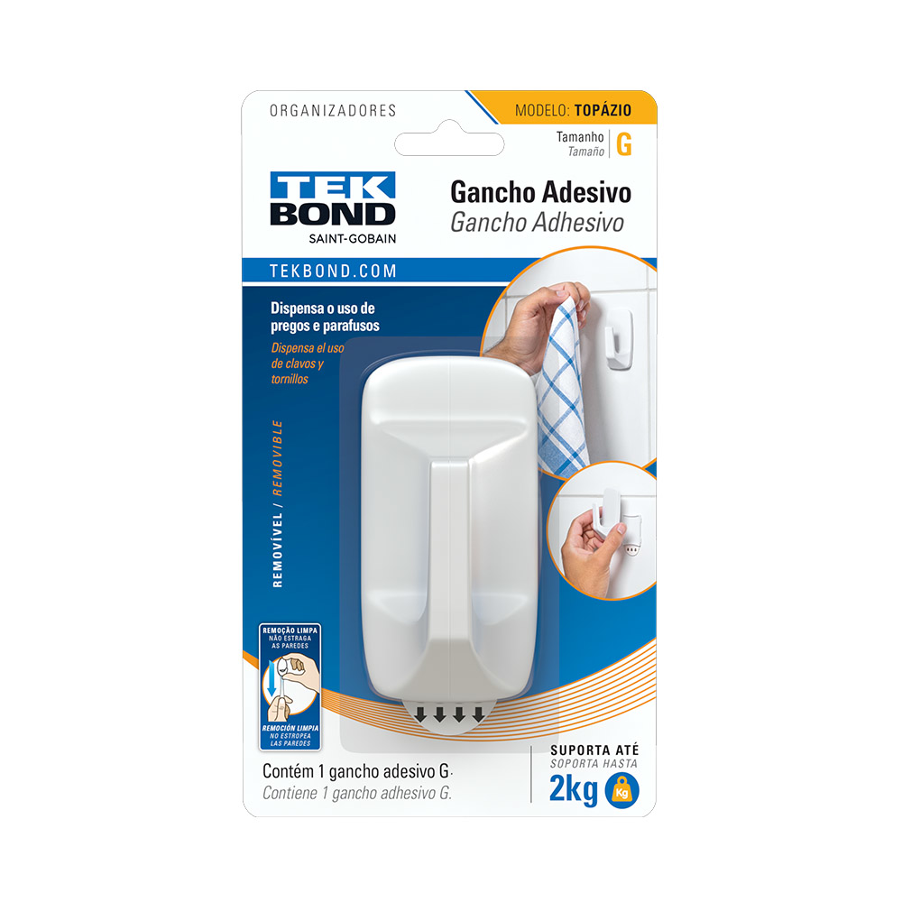 Gancho Topazio De Plastico Branco G Tekbond