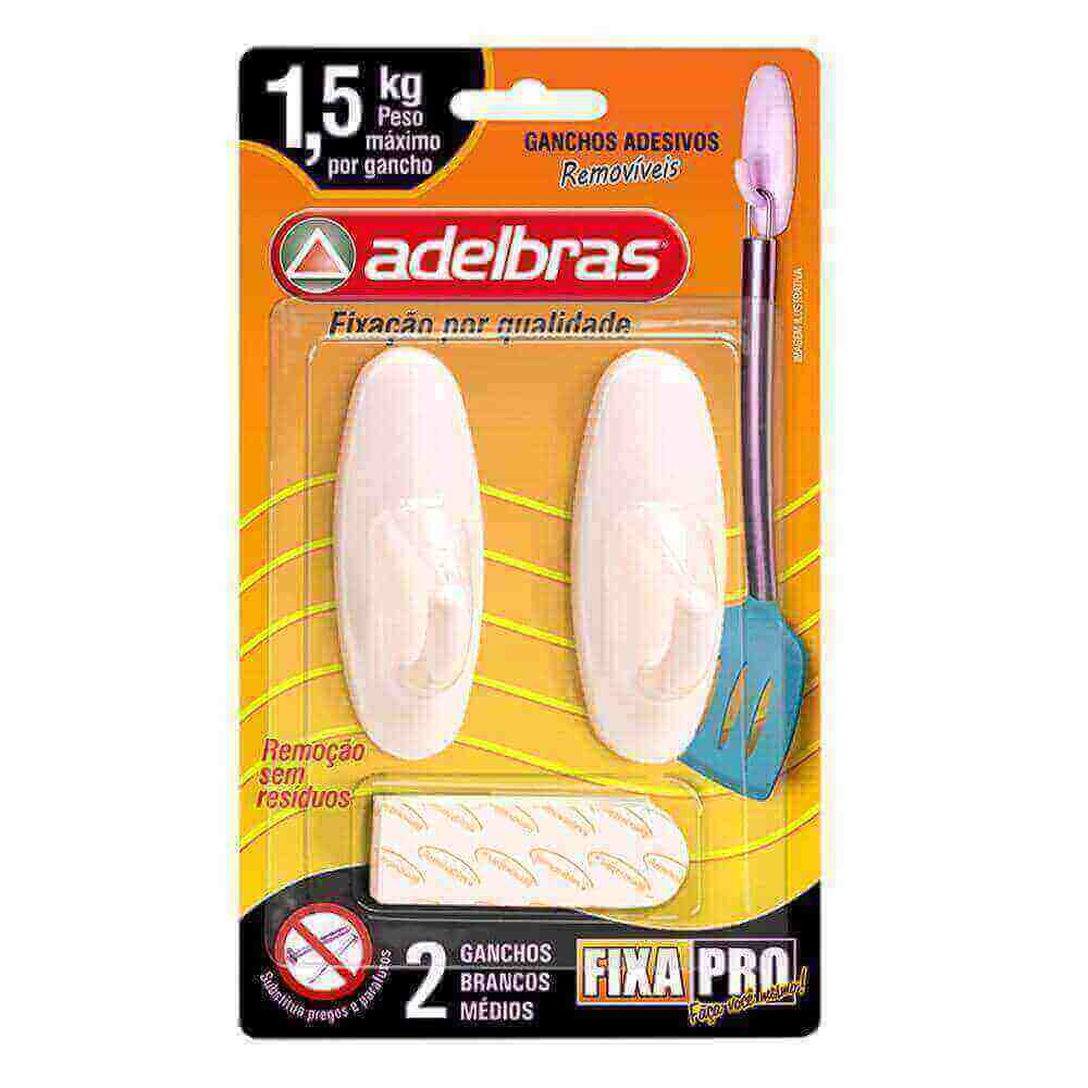 Gancho Plastico Adesivo 80X30mm C/2 Adelbras