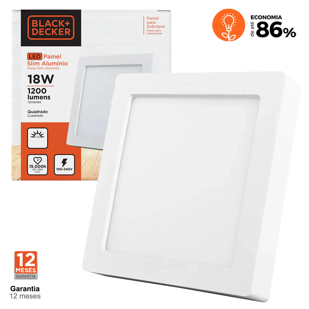 Painel Led 18W Emb Quad 3000K BR Slim B&D