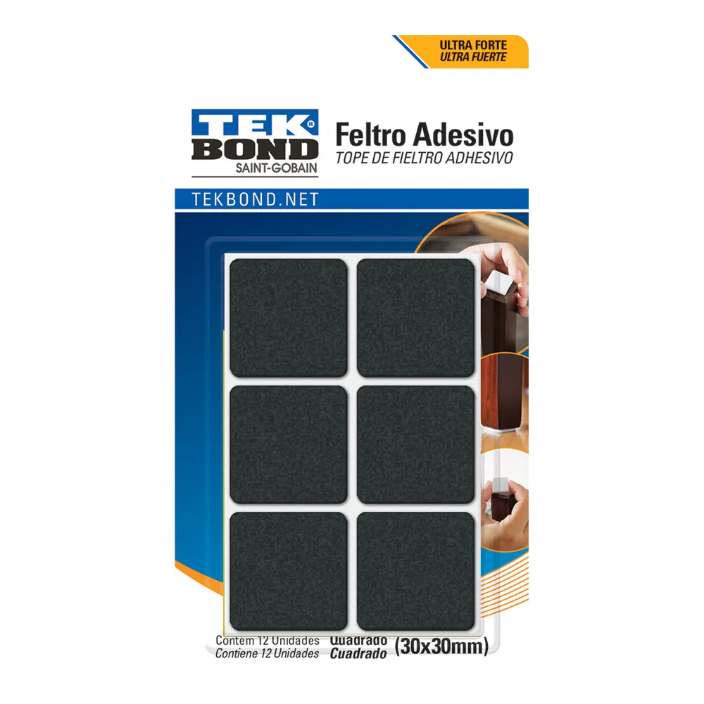 Feltro Quadrado 30mm Preto C/12 Tekbond
