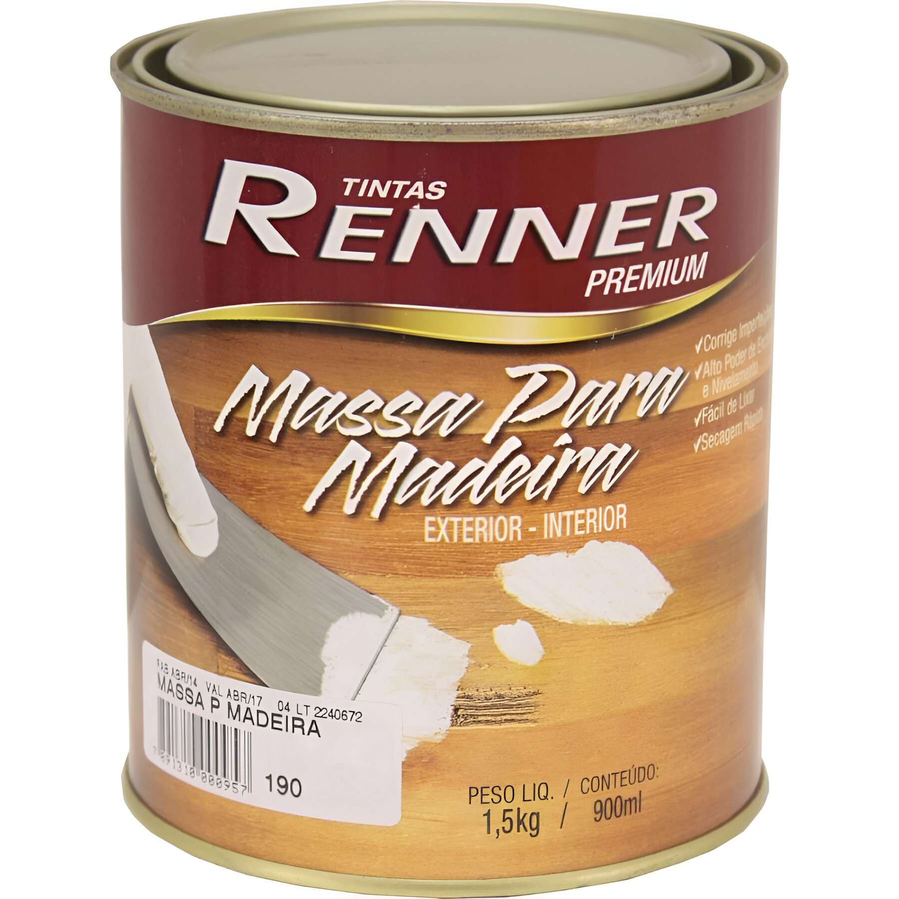 Massa Para Madeira BRanco 900Ml Renner