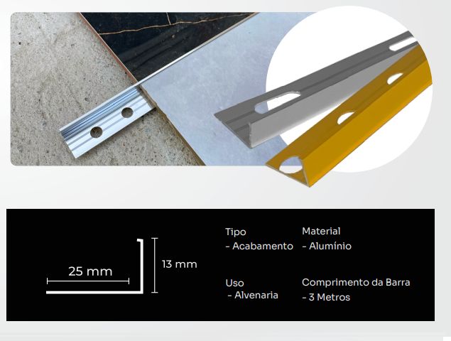 Perfil L C/ Base Aluminio Prata Brilho 3,...