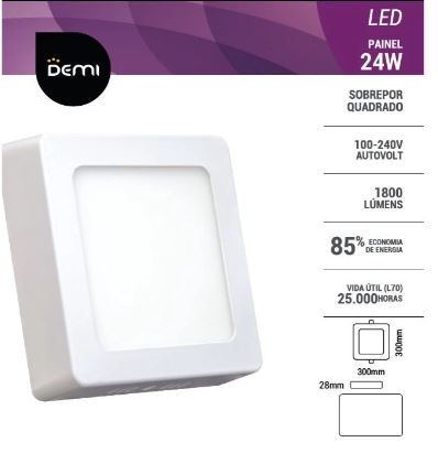 Painel Led 24W Sob Quad 6500K BR Slim Demi