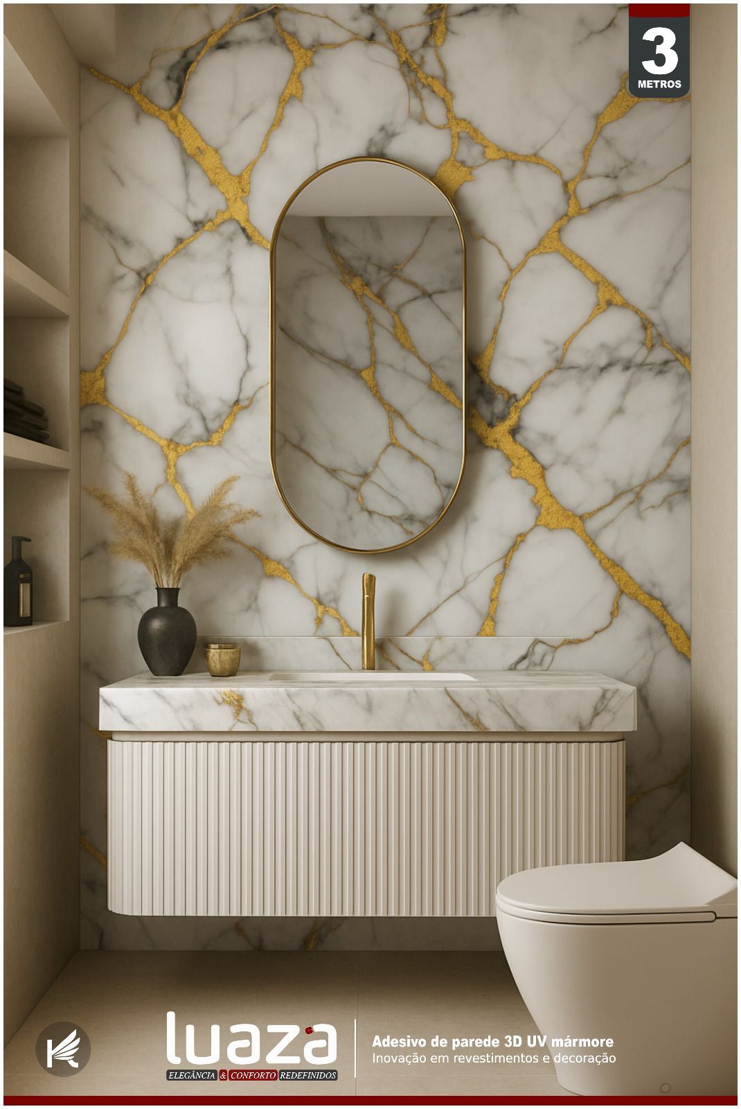 Painel 3D Auto Adesivo UV Marmore Carrara...