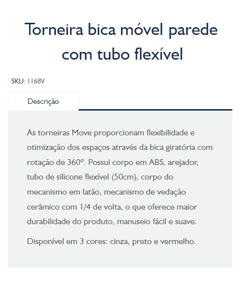 Torneira Bica Movel Parede C/ Tubo Flex C...