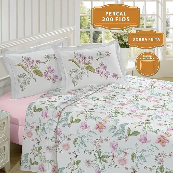 Jogo De Cama 200 Fios Casal Estampado Emo...