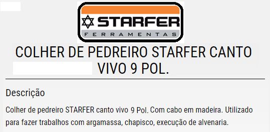 Colher De Pedreiro Canto Vivo 09 Starfer