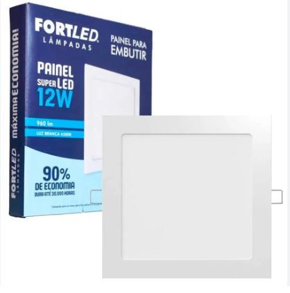 Painel Led 12W Emb Quad 6500K BR Fortled