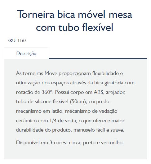 Torneira Bica Movel Mesa C/ Tubo Flex Ver...