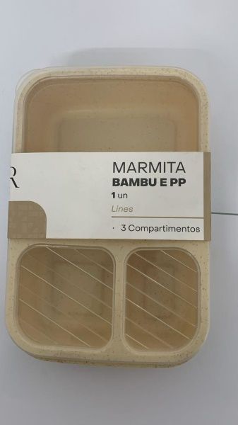 Marmita de Bambu e PP Lines Bege com Tamp...