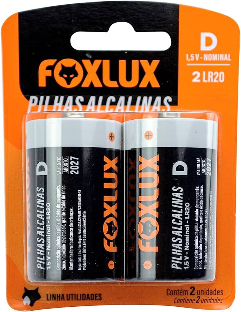 Pilha Alcalina Grande D C/2 Foxlux